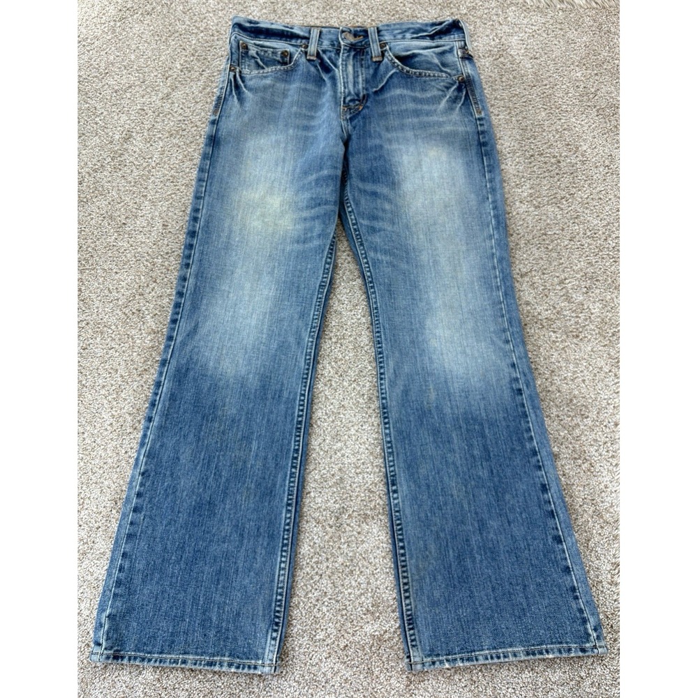 Vintage American Eagle Bootcut Jeans Mens 28x30 Blue Whiskered Light Wash Y2K